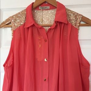 ✨NWT✨Bright Coral Flowy Sleeveless Blouse. Sz.XL